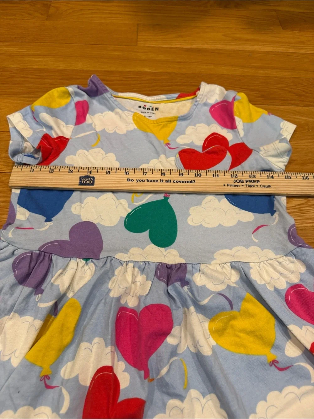 Mini Boden colorful heart balloon short sleeve dress size 11-12Y